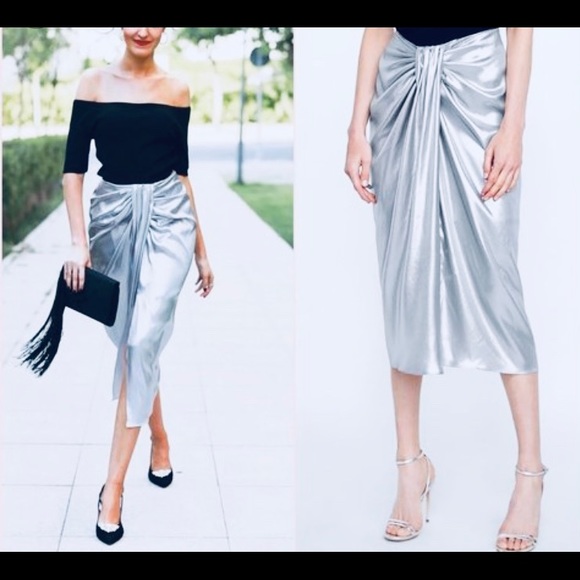 New Zara silver draped skirt. - Picture 1 of 8